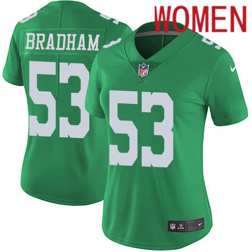 Women Philadelphia Eagles 53 Nigel Bradham Nike Green Vapor Limited Rush NFL Jersey